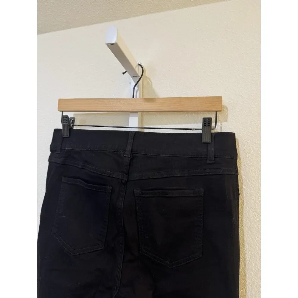 Spanx Womens LT Kick Flare High Rise Pull On Black Wash Stretch Denim Step Hem